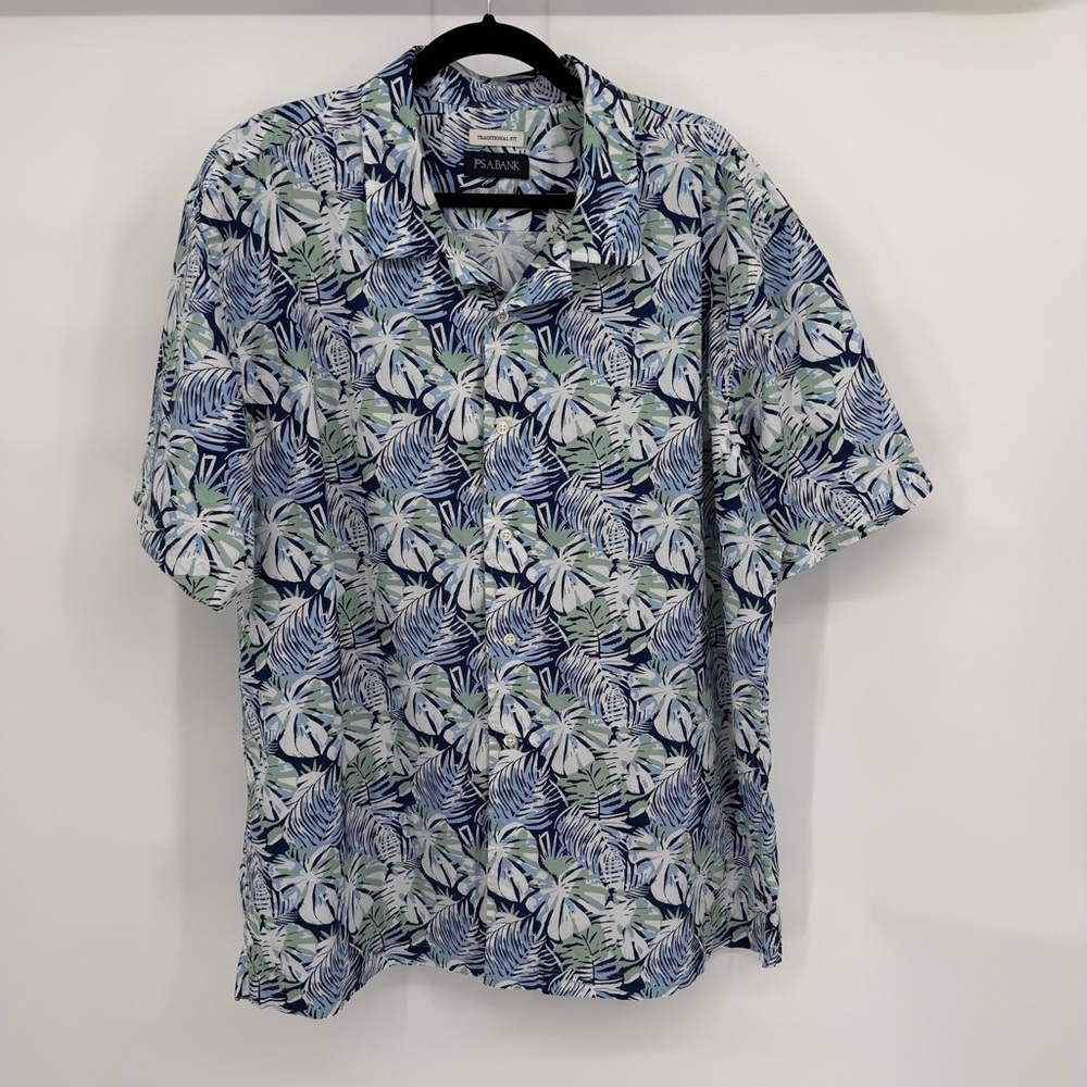 Jos A Bank Traditional Fit Tropical Print Short Sleeve Button Front Shirt 2XL